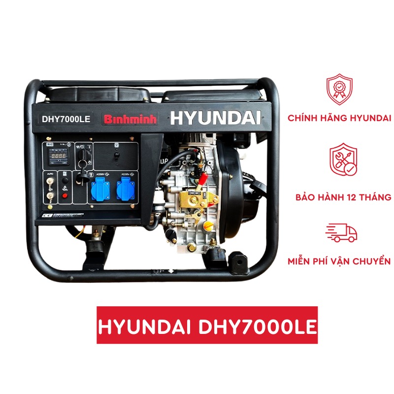 Máy phát điện 6KVA chạy dầu Hyundai DHY7000LE - không vỏ 2 Máy phát điện Hyundai DHY7000LE chính hãng chạy dầu diesel