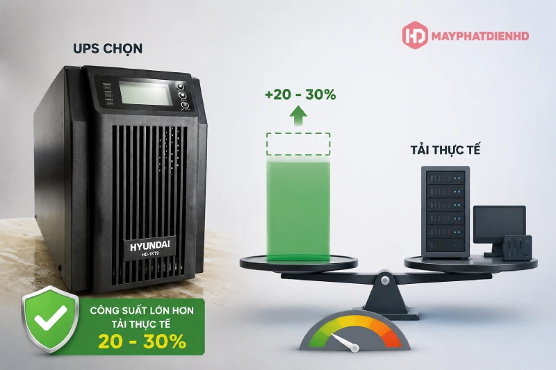 Bộ lưu điện cho máy tính để bàn cần bao nhiêu VA? 4 UPS có công suất lớn hơn tải thực tế khoảng 20 - 30%