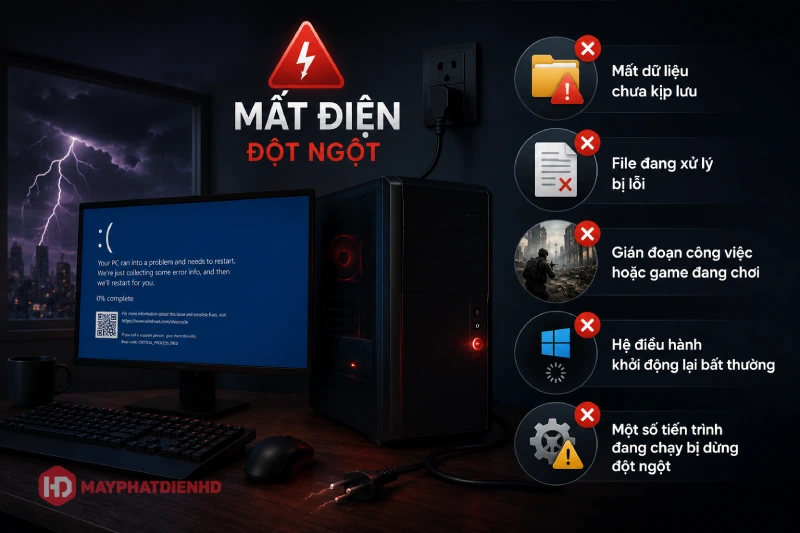 Mất điện có nên dùng cục tích điện cho máy tính không? 1 Mất điện đột ngột ảnh hưởng rất nhiều đến máy tính