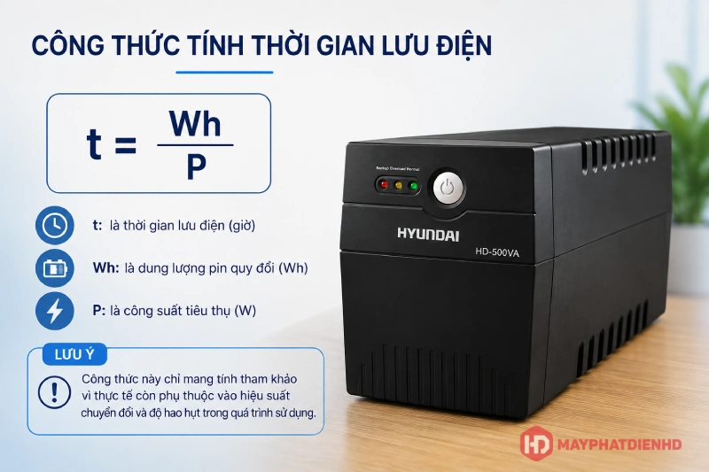 Công thức tính thời gian lưu điện (tham khảo)